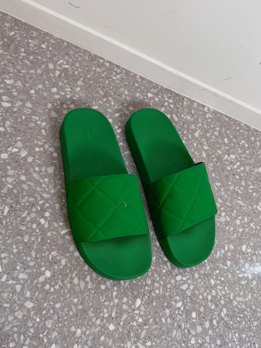 Green Bottega Veneta Quilted Slide Sandals
